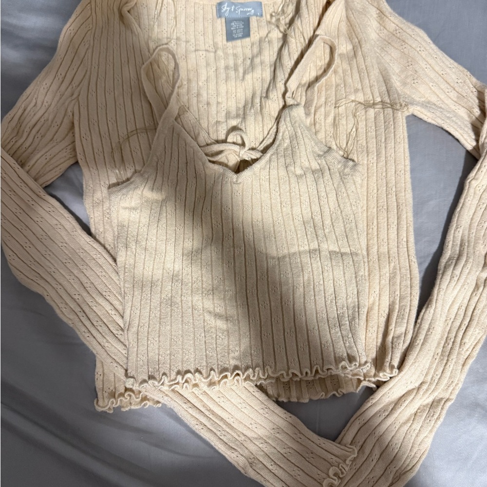 Tilly's Cream Ribbed Knit Cardigan